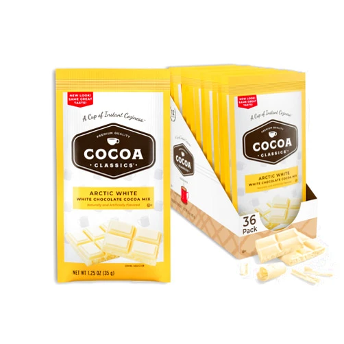 Cocoa Classics Arctic White Cocoa Mix | Hot Chocolate | Made with Nonfat Milk | Just Add Hot Water | Make Hot or Iced Cocoa | Gluten Free & Kosher Dairy Friendly | 1.25oz Packets (Pack of 36)