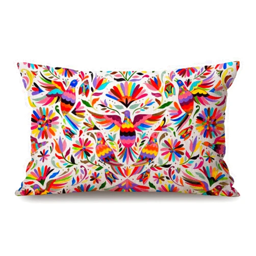 Solekla Mexican Design Colorful Pigeons Pheasant Cotton Linen Throw Lumbar Pillow Case Cushion Cover Home Office Decorative Rectangle 12 X 20 Inches