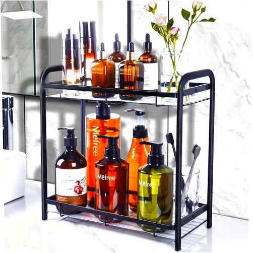 Niluks Bathroom Countertop Organizer, Large Capacity Bathroom Counter Shelf, 2 Tier Metal Makeup Skincare Toiletries Cosmetic Countertop Tray Organizers for Bathroom Vanity, Kitchen (Black)