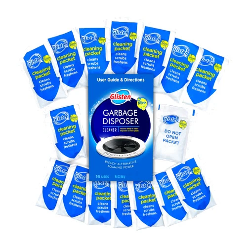 Glisten Garbage Disposer Cleaner and Freshener with Foaming Action, Helps Remove Buildup in Drains, Lemon Scent, 16 Packets