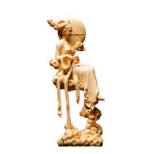 Generic Wood Chang'e Goddess Statue Chinese Celestial Maiden Holding Jade Rabbit, Elegant Home Decor Figurine for Living Room and Display