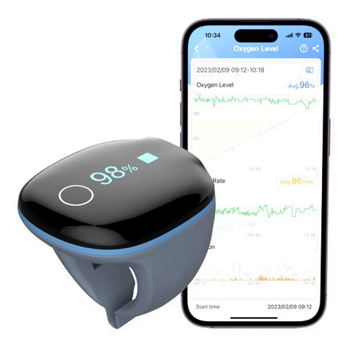 Wellue O2ring Pulse Oximeter - Rechargeable Bluetooth Oxygen Saturation Monitor with Reminder| Wearable O2 Meter Continuous Tracking of Oxygen Level and Pulse Rate with Free APP & PC Software