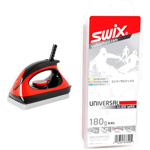 SWIX T77 Economy Waxing Iron for Alpine and Nordic Skis, Snowboard | 110V 1000 Watt Wax Iron with Temperature Adjustment & Universal Ski/Snowboard Glide Wax, 180g, One Size (U180)