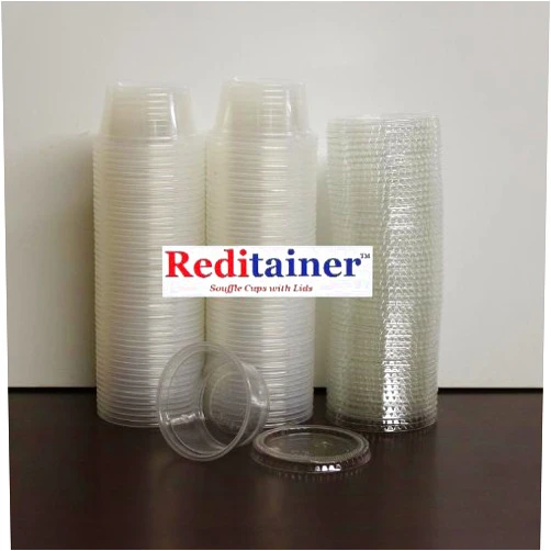 Reditainer Plastic Disposable Portion Cups - The Perfect Souffle Cup (2 Ounce, Package of 500 Cups with Lids)