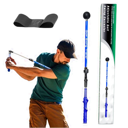 SAMPEN Golf Swing Trainer with Swing Correcting Arm Band, Golf Swing Training Aid Improve Wrist Hinge/ Forearm Rotation/ Shoulder Turn, Portable Collapsible Golf Grip Trainer for Outdoor Indoor Golf Practice