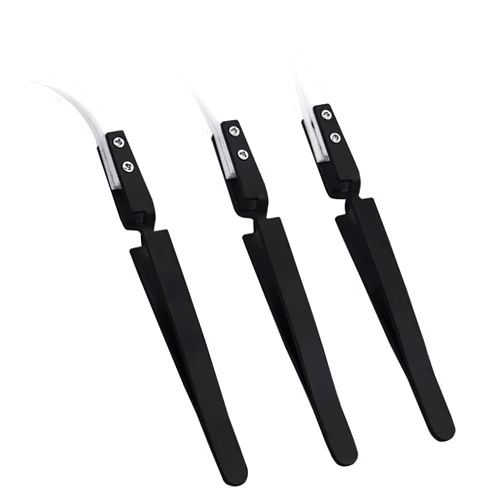 Tomato Palace Reverse Tweezers For Electronic Soldering, 3 PCS Cross Locking Precision Tweezers Ceramic Tip Kit, Pointed Electronic Craft Tweezers, Soldering Tweezers Tool with Ceramic Tips
