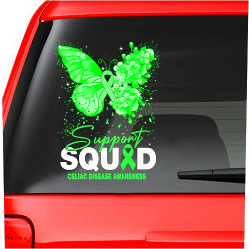 Generic Celiac Disease Awareness Squad Butterfly Sticker: Ribbon Celiac Disease Awareness Decal, Support Celiac Disease Awareness Vinyl Decal, Butterfly Ribbon Sticker Celiac Disease Warrior, Green Ribbon Celiac Disease Awareness Sticker, I Wear Green DA7-021, 5XL