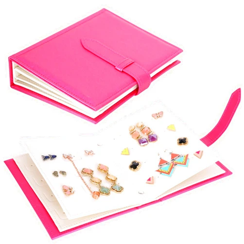 Sanzeon Earring Book Design Earring Case Portable Earring Holder Travel Jewelry Organizer Case For Earring (Rose red)