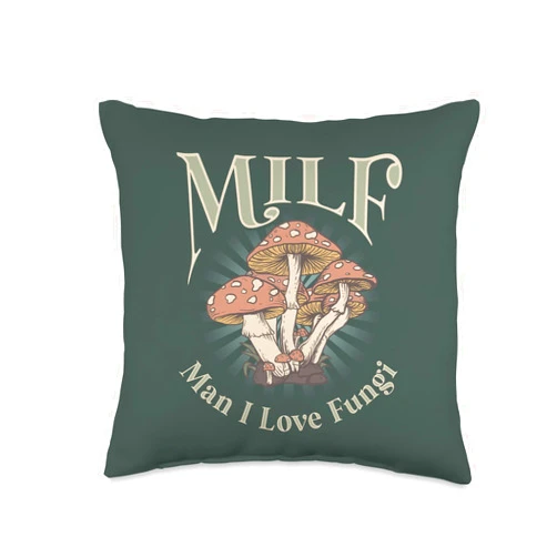 Boho Mama Milf Man I Love Fungi Throw Pillow, 16x16, Multicolor