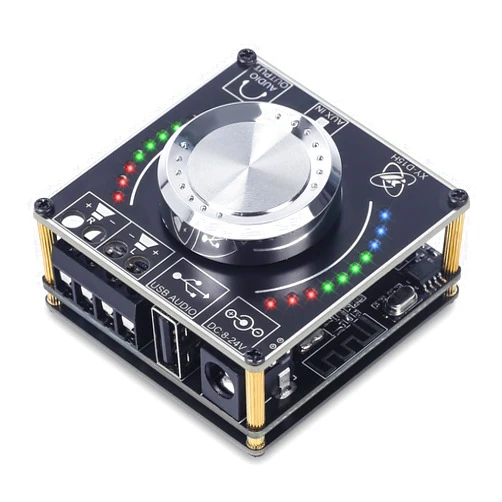 PEMENOL 15W+15W Mini Bluetooth Amplifier Board, PEMENOL DC 8-24V Stereo Dual Channel Audio Power Amplifier Module with Music Spectrum Volume Indicator Support Bluetooth Audio U Disk for Home DIY Speaker