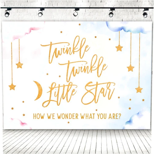 Hongma 7x5ft Twinkle Twinkle Little Star Gender Reveal Backdrop, Vinyl Blue and Pink Clouds Boy Or Girl Backdrop Photography Background He Or She Banner Photo Booth Props for Gender Reveal Party Decoration