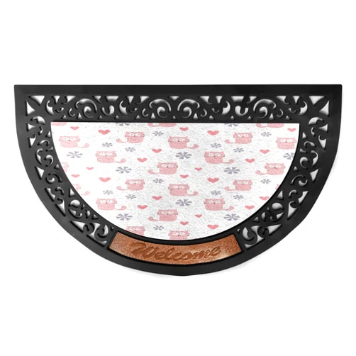 Ambesonne Pastel Doormat, Theme Cats Hearts and Flowers with Dots and Soft Pattern Print, Semi Circle Entryway Welcome Mat for Front & Backard 2 Pieces, 19.6