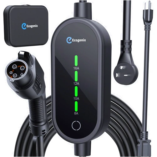 Ecogenix Level 1&2 EV Charger, 2025 Upgraded 16A Electric Car Mobile Charger | Adjustable Current | 110V-240V | NEMA 5-15 & NEMA 6-20 Plug | 21ft Cable | Home Portable Charger for All SAE J1772 EVs