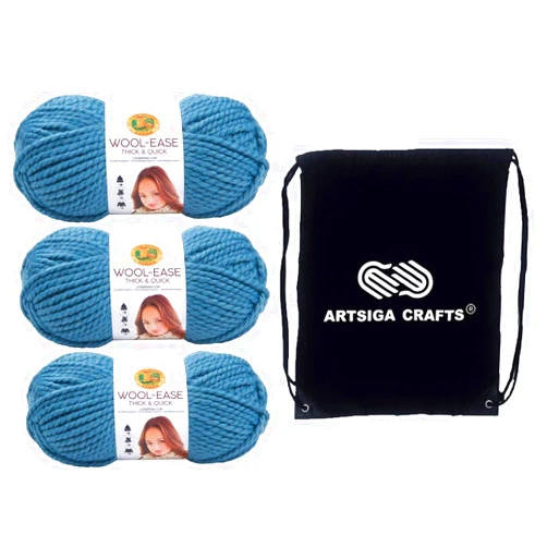 Lion Brand Yarn Lion Brand Wool Ease Thick & Quick Air Force 640-108 (3-Skeins - Same Dye Lot) #6 S Bulky Acrylic-Wool Yarn for Crocheting and Knitting with Project Bag