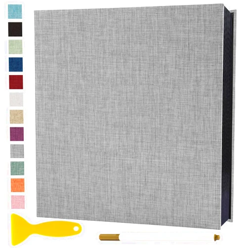 Semfalbuums Self Adhesive Photo Album Black Pages Scrapbook Pictures Magnetic Photo Albums with Sticky Pages for 4x6 5x7 8x10 Books with A Metallic Pen for Baby Family Wedding 11x10.6 Grey 40 Pages