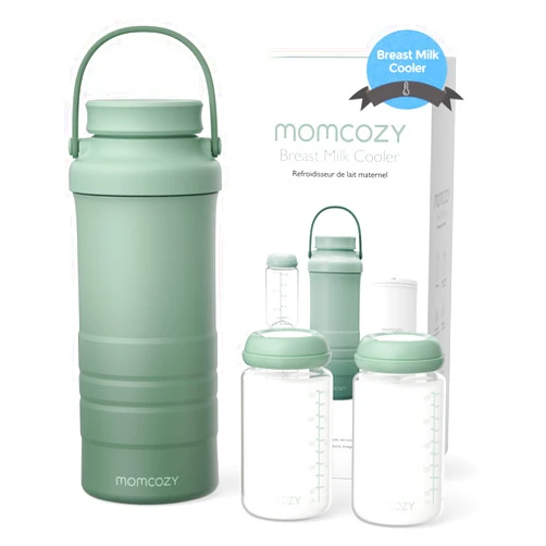 Momcozy 22oz Portable Breast Milk Cooler for Outdoor, 360°Total Cooling for 24Hours, Larger Capacity Travel Breastmilk Chiller with 2pcs Baby Bottles for Breastmilk Storage, Breastfeeding Essentials