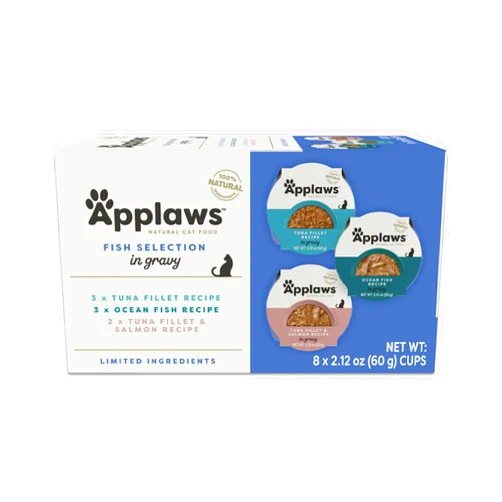 Applaws Natural Wet Cat Food, 8 Count, Limited Ingredient Cat Food Pots, Multipack Fish Selection in Gravy, 2.12oz Pots