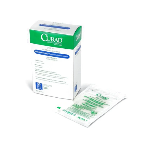 Curad Sterile Oil Emulsion Non-Adherent Gauze Dressing, 3x3 inches, for Minor Burns, Abrasions, 50 Count