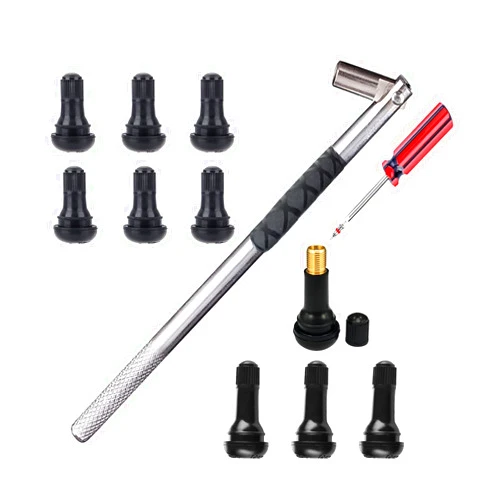 Dr.Roc Tire Valve Stem Puller Tools Set –1 x Valve Stem Installer, 10 x Brass and Ozone Resistant EPDM Snap-in Tire Valve Stem with Valve Cores (6 x TR412,4 x TR413), 1 x Valve Core Remover