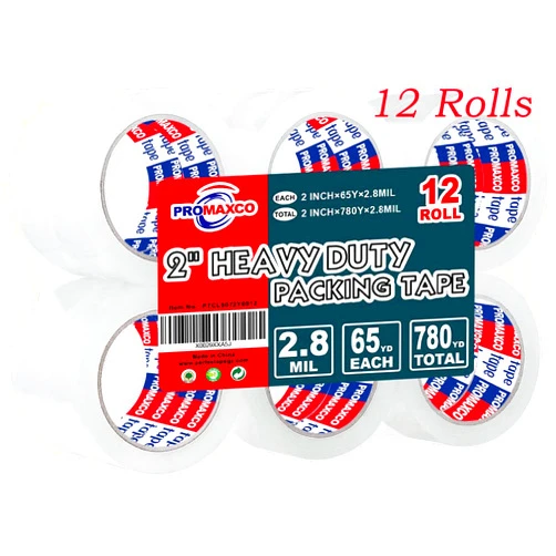 PROMAXCO Heavy Duty Packing Tape 12 Rolls, Clear, 2.8 mil, 65 Yards x 1.88 inch, Total 780Y, Ultra Strong, Refill for Packaging and Shipping