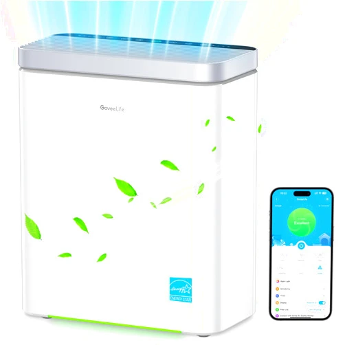 GoveeLife Smart Air Purifier for Large Home Rooms, Covers up to 1046 ft², PM2.5 Monitor, HEPA Sleep Mode, 3-in-1 Filter Air Purifier with App and Alexa Control for Pet Hair, Odors, Pollen and Smoke