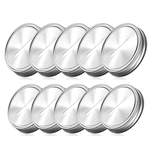Geiserailie Stainless Steel Coin Slot Bank Lid Compatible with Mason Jars Canning Jars Money Saving Jars Metal Coin Slot Lid for Regular Mouth Ball, Canning Jars, 70 mm (10 Pieces)