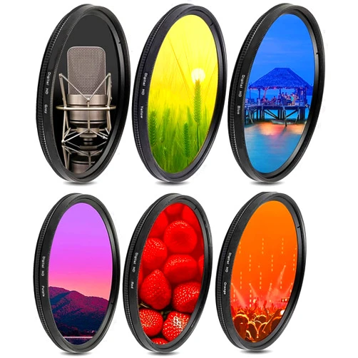 Acuvar 58mm 6 Piece Full Graduated Color Lens Filter Kit Set with Orange, Yellow, Blue, Purple, Red, Grey Colors with Travel Case, Professional Grade for Canon Nikon Sony Pentax Olympus Fuji DSLR Lens