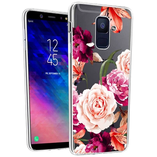 Booceicd Galaxy A6 2018 Case, A6 2018 Case with Flowers, Booceicd Shockproof Clear Floral Pattern Soft Flexible TPU Back Slim Case Cover for Samsung Galaxy A6 (2018) (Purple Flower)