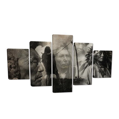 Yatsen Bridge 5 Pieces Black and White American Indians Portrait Canvas Wall Art Native American Artwork Office Home Decor Framed Ready to Hang-60”Wx32”H