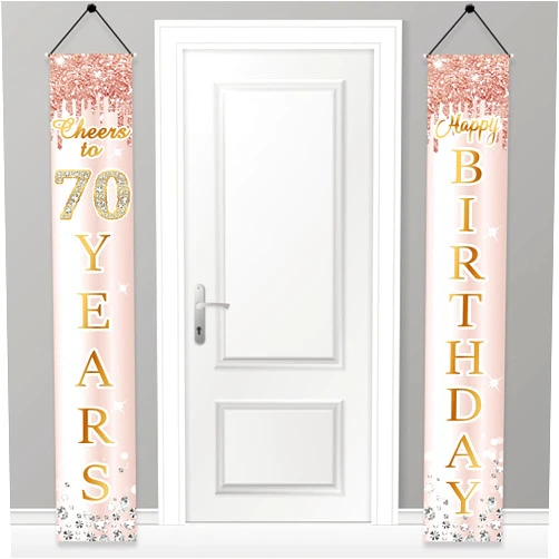 Excelloon 70th Birthday Decorations Cheers to 70 Years Door Banner for Women, Pink Rose Gold 70 Birthday Sign Party Supplies, Happy Seventy Birthday Porch Decor for Outdoor Indoor