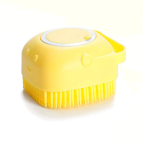 LRHINETAR Dog Bath Brush, Dog Grooming Brush - Silicone Cat Shampoo Comb, Shampoo Dispenser for Kitty and Puppy (Yellow)