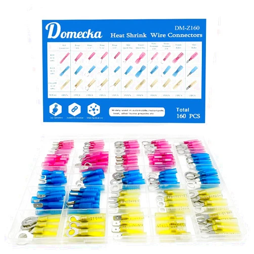 Domecka 160pcs Heat Shrink Wire connectors Butt connectors Spade Ring Hook Bullet Fork terminals connectors kit, use Automotive Marine Truck Boat Motorcycle Electrical Maintenance