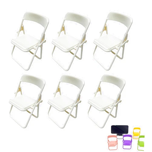Cyauskoe Mini Foldable Chairs, Small Foldable Chair Toys, Mini Folding Chair Phone Holder, 1:6 Scale Miniature Dollhouse Folding Chairs, DIY Mini Folding Chair Miniature Furniture Decors (6pcs-White)