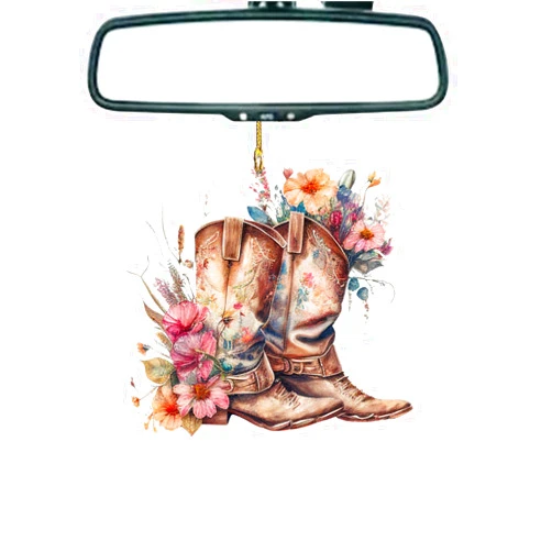 AirSun Cute Car Decor Hanging Rear View Mirror Accessories for Women Cowboy Cowgirl Boots Ornament Interior Rearview Pendant Decor for Girl Christmas Decoration