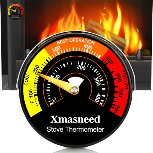 Xmasneed Wood Stove Thermometer Magnetic, Oven Stove Temperature Stove Top Thermometer for Wood Burning Stoves, Gas Stoves, Pellet Stove, Avoiding Stove Fan Damaged by Overheat