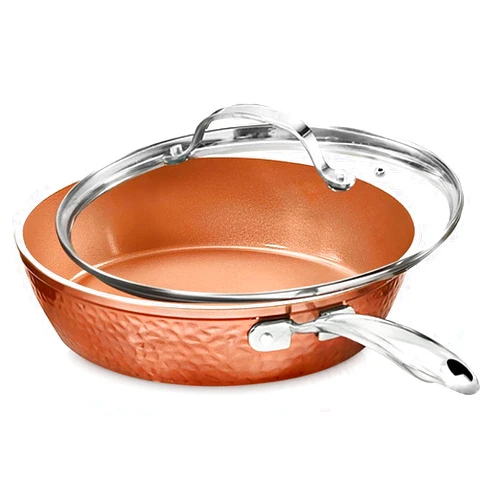 GOTHAM STEEL Hammered Copper 12 Inch Non Stick Frying Pans with Lid, Frying Pans Nonstick with Lid, Non Toxic Ceramic Pan for Cooking, Nonstick Frying Pan, Induction Pan, Oven and Dishwasher Safe