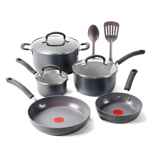 T-Fal Ultimate Hard Anodized Nonstick 10 Piece Cookware Set, Oven Safe Up to 400°F, Dishwasher Safe, Pots and Pans Set, Includes Frying Pans, Saucepan, Stockpot, Cooking Utensils, Stone