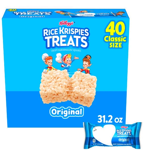 Rice Krispies Treats Crispy Marshmallow Squares, Kids Snacks, Snack Bars, Original, 31.2oz Box (40 Bars)