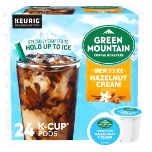 Green Mountain Coffee Roasters Brew Over Ice Hazelnut Cream Flavored Iced Coffee - Pack of 1 Box- 24 K Cups Total - For Use in Keurig Coffee Makers