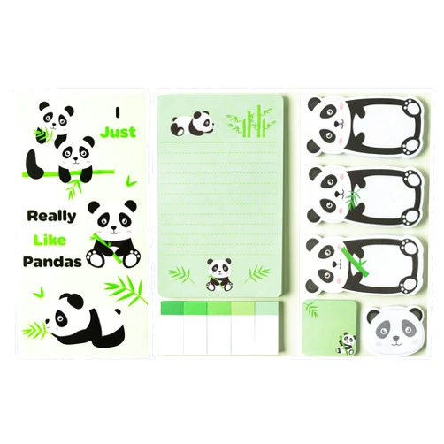 Xqumoi I Just Really Like Pandas Sticky Notes Set, 550 Sheets, Cute Cartoon Pandas Self-Stick Notes Pads Animal Divider Tabs Bundle Writing Memo Pads Back to School Office Supplies Small Gift