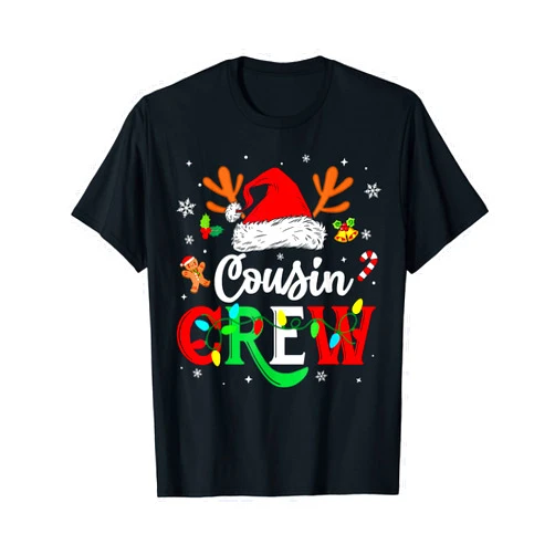 Christmas Cousin Crew Gifts Christmas Cousin Crew Reindeer Santa Hat Lights Women Kids T-Shirt