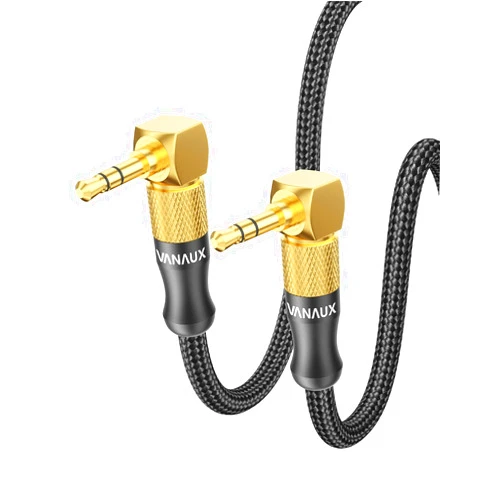 VANAUX 90 Degree Right Angle Aux Cable Male to Male 3.5mm Audio Cable Stereo Aux Cord Compatible with Laptop, Smartphone, Music Player,Tablets,Speakers (6.6feet/2m)