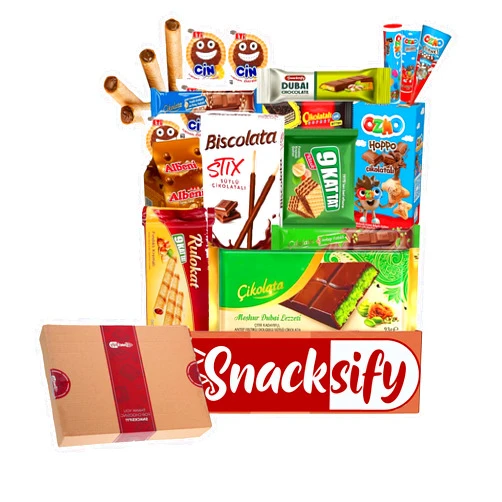 SNACKSIFY TREATS Christmas Gift Snack Box – Dubai Chocolate 93g & 27g + 19 Assorted Chocolates – International Turkish Chocolate Gift Box (21 Pieces) – Asian & European Sweets, Snacks & Cookies