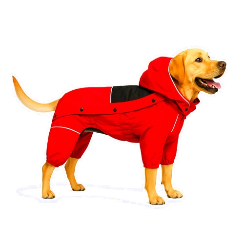 LOVELONGLONG Fleece-Lined Dog Raincoat with Removable Hood – Waterproof Winter Full Body Dog Jacket – Windproof Snowproof Cold-Weather Suit – Red-F 3XL