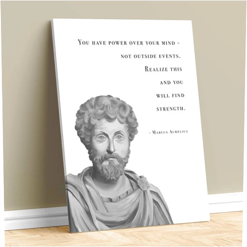 MAXFOUNDRY Marcus Aurelius Wrapped Canvas, Portrait & Quote Print, Philosopher Art, Gift for Stoic, Stoicism Wall Art,Memento Mori Stoic,Aurelius Quote 16x20 in | 40x50 cm