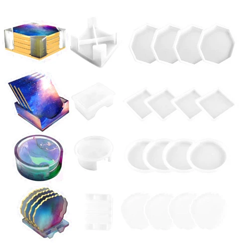ModWgGuo 20 Pieces Resin Coaster Molds, Coaster Silicone Molds for Epoxy Resin with Storage Box Mold, Sturdy Silicone Molds for Epoxy Resin, Cups Mats