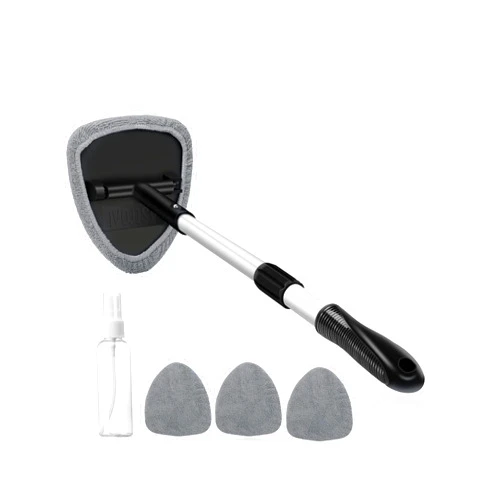 AstroAI Windshield Cleaner, Car Windshield Cleaning Tool Inside with 4 Reusable and Washable Microfiber Pads and Extendable Handle Auto Glass Wiper Kit, Gray