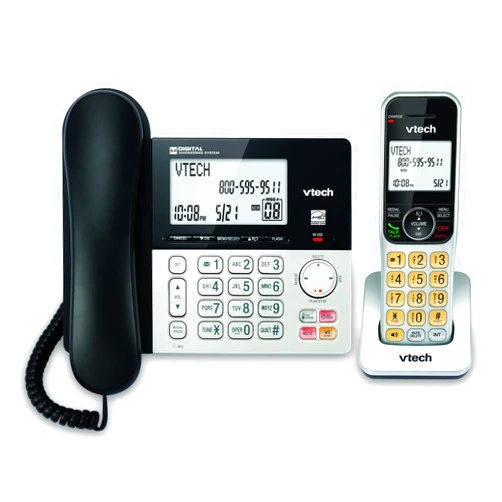 VTech VG208 DECT 6.0 Corded/Cordless Phone for Home with Answering Machine, Call Blocking, Caller ID, Large Backlit Display, Duplex Speakerphone, Intercom, Line-Power(Silver/Black)