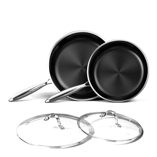 Innerwell Stainless Steel Frying Pan with Lid - Titanium Ceramics Stainless Steel Nonstick Frying Pan Set, 10 Inch&12 Inch Safe Non Stick Skillet Egg Omelete Pan Set, Induction Compatible, PFOA, PFAS, PTFE Free
