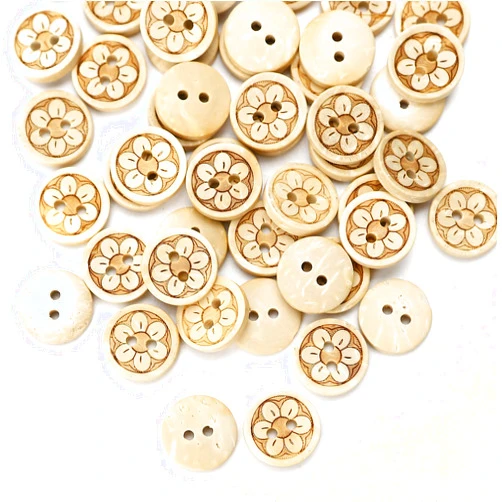 BuleVina Pack of 50pcs 1/2 Inch Buttons for Sewing, Coconut Shell Flower Wooden Button Perfect for Men's Shirts, Scrap-Booking, Jewelry, Quilts, and DIY Craft Projects - Small Size 12.5mm, 2 Hole
